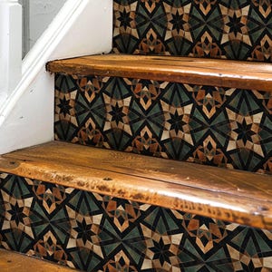 Rustic Moroccan Tile Pattern, Stair Riser Stickers,Peel and Stick Stair Riser,Vinyl Strip Self Adhesive,Easy to Trim,Removable DIY Decor
