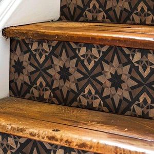 Rustic Moroccan Tile Pattern, Stair Riser Stickers,Peel and Stick Stair Riser,Vinyl Strip Self Adhesive,Easy to Trim,Removable DIY Decor