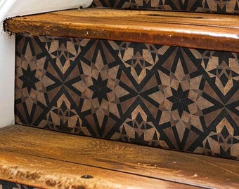 Rustic Moroccan Tile Pattern, Stair Riser Stickers,Peel and Stick Stair Riser,Vinyl Strip Self Adhesive,Easy to Trim,Removable DIY Decor