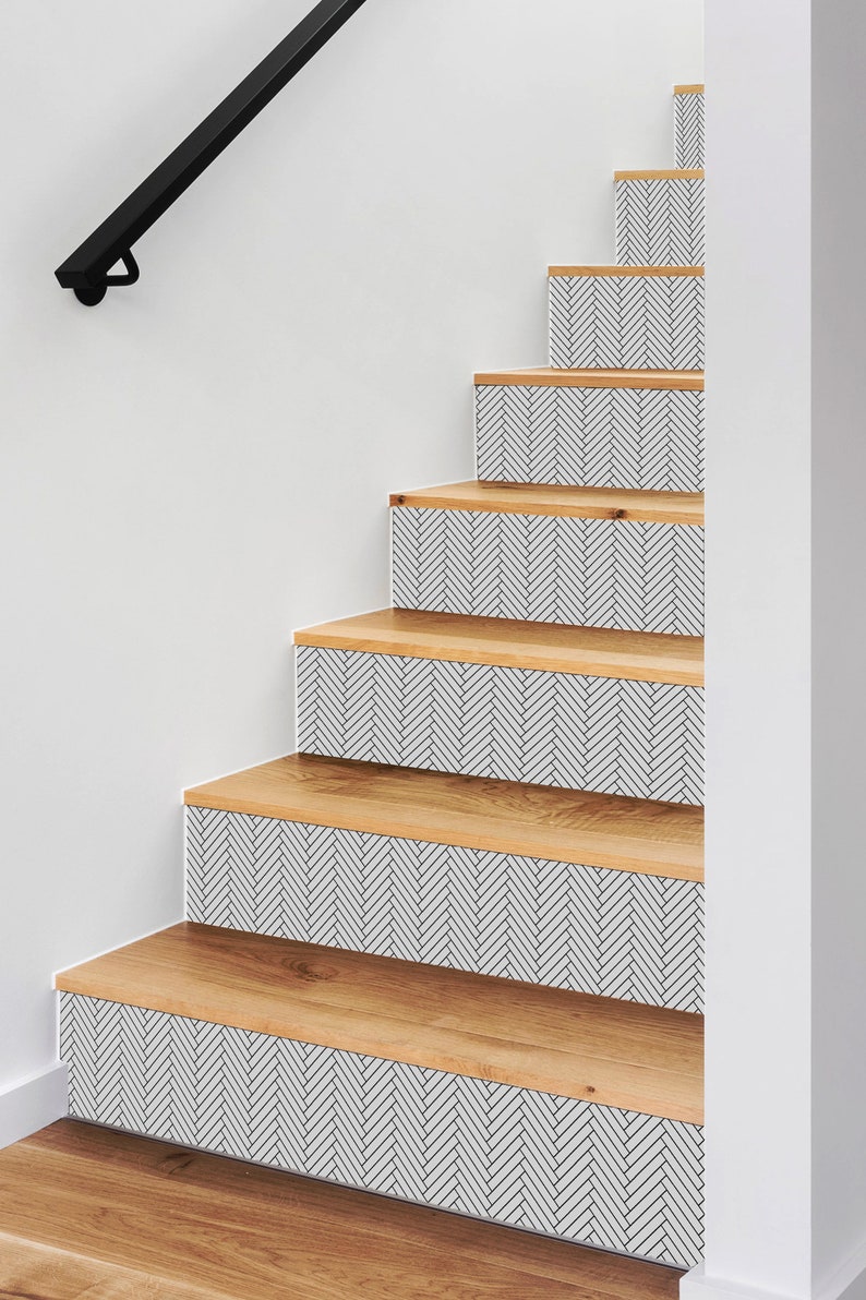 Herringbone Stair Sticker Peel and Stick Stair Riser Vinyl Etsy
