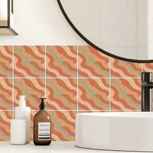 Terracotta Organic Wave Terra Pattern,Peel & Stick Tile Sticker,Kitchen Bathroom Backsplash,Removable Decals