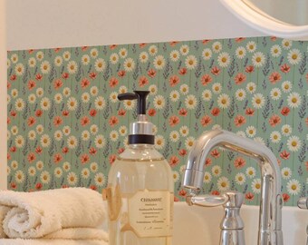 Sage Wildflower Garden Pattern,Peel & Stick Tile Sticker,Kitchen Bathroom Backsplash,Removable Decals,DIY Vinyl Renters decor - PACK OF 12