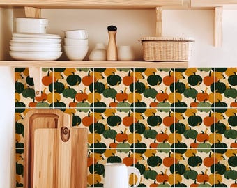 Golden Pumpkin Patch Pattern,Pattern Stickers,Peel & Stick Vinyl,Kitchen Bathroom Backsplash,DIY Decor - PACK OF 12