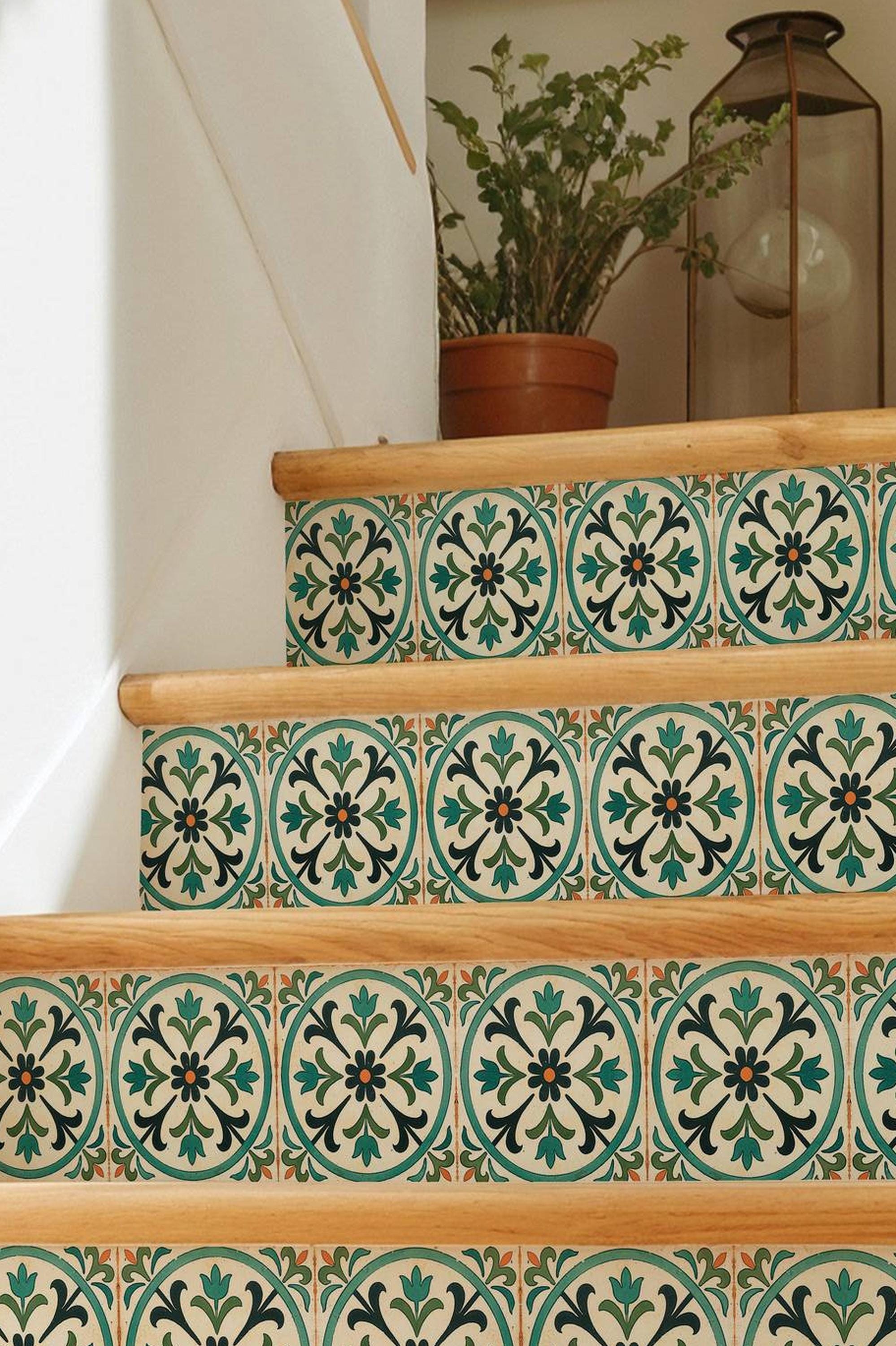 Medieval Botanical Pattern,Stair Riser Stickers,Peel and Stick Stair Riser,Vinyl Strip Self Adhesive,Easy to Trim,Removable DIY Decor