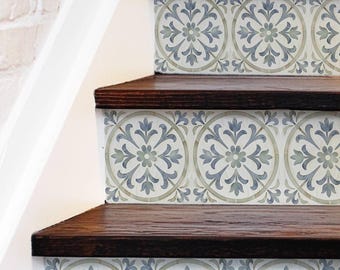 Medieval Botanical Pattern,Stair Riser Stickers,Peel and Stick Stair Riser,Vinyl Strip Self Adhesive,Easy to Trim,Removable DIY Decor