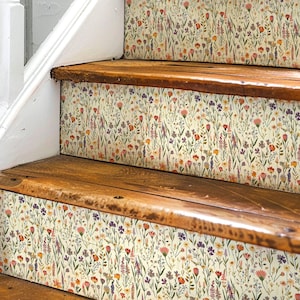 Wildflower Garden Pattern,Stair Riser Stickers,Peel and Stick Stair Riser,Vinyl Strip Self Adhesive,Easy to Trim,Removable DIY Decor
