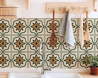 Geo Star Pattern,Peel & Stick Tile Sticker,Kitchen Bathroom Backsplash,Removable Decals,DIY Vinyl Renters decor - PACK OF 12