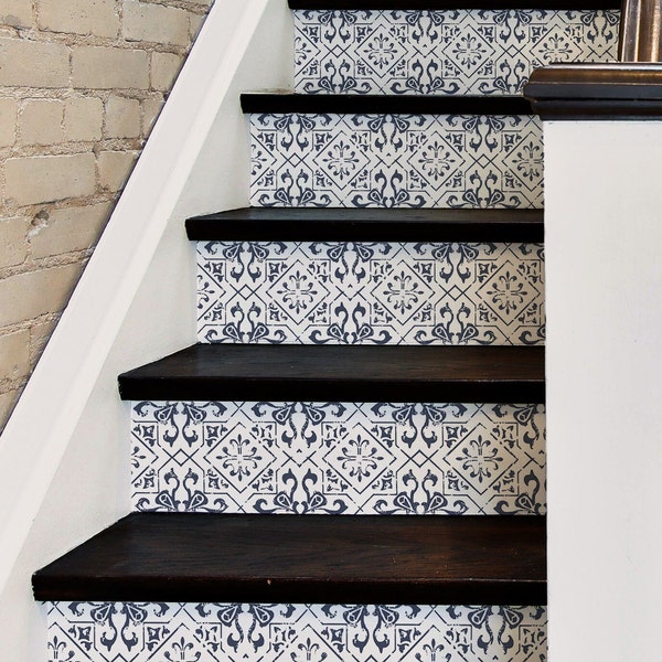 Autocollant d'escalier gris-bleu marocain usé, contremarche d'escalier à décoller et à coller, bande de vinyle auto-adhésive, garniture facile, décoration de bricolage amovible, autocollants pour contremarche d'escalier