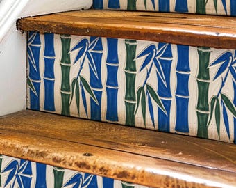 Carved Ceramic Bamboo Botanical Pattern,Stair Riser Stickers,Peel and Stick Stair Riser,Vinyl Strip Self Adhesive,Easy to Trim,DIY Decor