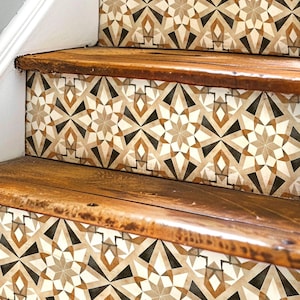 Rustic Moroccan Tile Pattern, Stair Riser Stickers,Peel and Stick Stair Riser,Vinyl Strip Self Adhesive,Easy to Trim,Removable DIY Decor