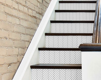 Herringbone Stair Sticker, Peel and Stick Stair Riser, Vinyl Strip Self Adhesive, Easy to Trim, Removable DIY Decor, Stair Riser Stickers,