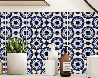 Cobalt Oversized Starburst Medallion Pattern,Pattern Stickers,Peel & Stick Vinyl,Kitchen Bathroom Backsplash,DIY Decor - PACK OF 12