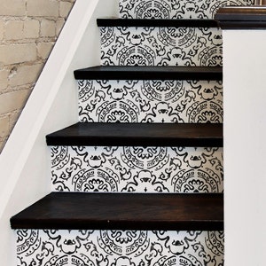 Amalfi Black Stair Sticker, Peel and Stick Stair Riser, Vinyl Strip Self Adhesive, Easy to Trim, Removable DIY Decor, Stair Riser Stickers,