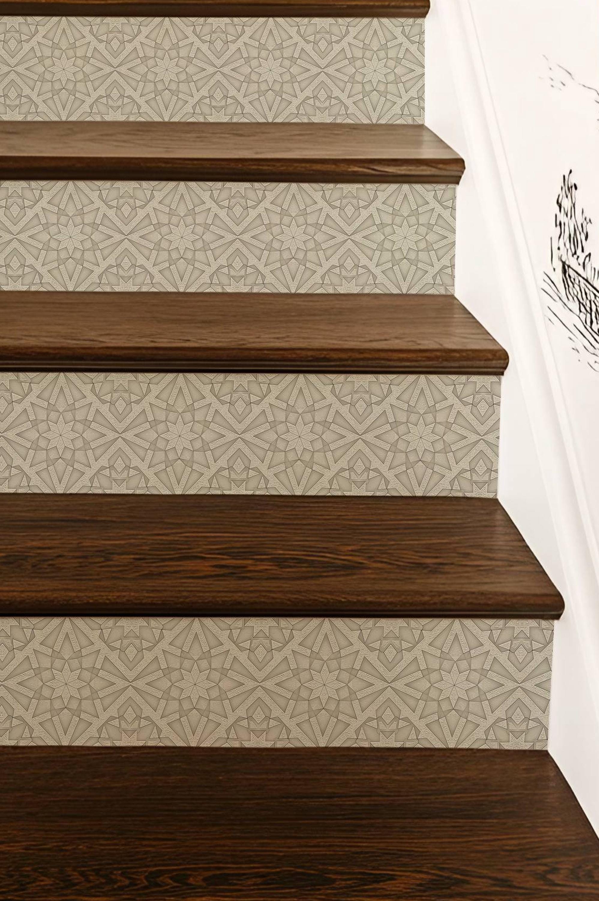 Moroccan Pattern,Stair Riser Stickers,Peel and Stick Stair Riser,Vinyl Strip Self Adhesive,Easy to Trim,Removable DIY Decor