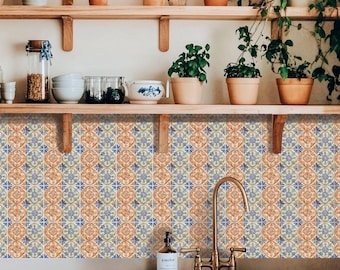 Mosaico de azulejos de terracota estilo mediterráneo, adhesivo para azulejos, para salpicaderos de cocina y baño, calcomanías removibles.
