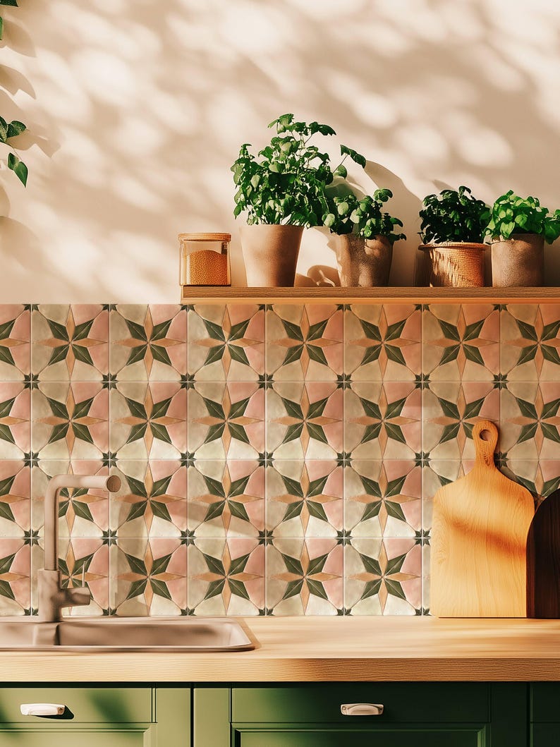 Pegatinas de azulejos con diseño de estrella bohemia, autoadhesivas, para salpicadero de cocina y baño, extraíbles, vinilos decorativos DIY para inquilinos (paquete de 12) imagen 10