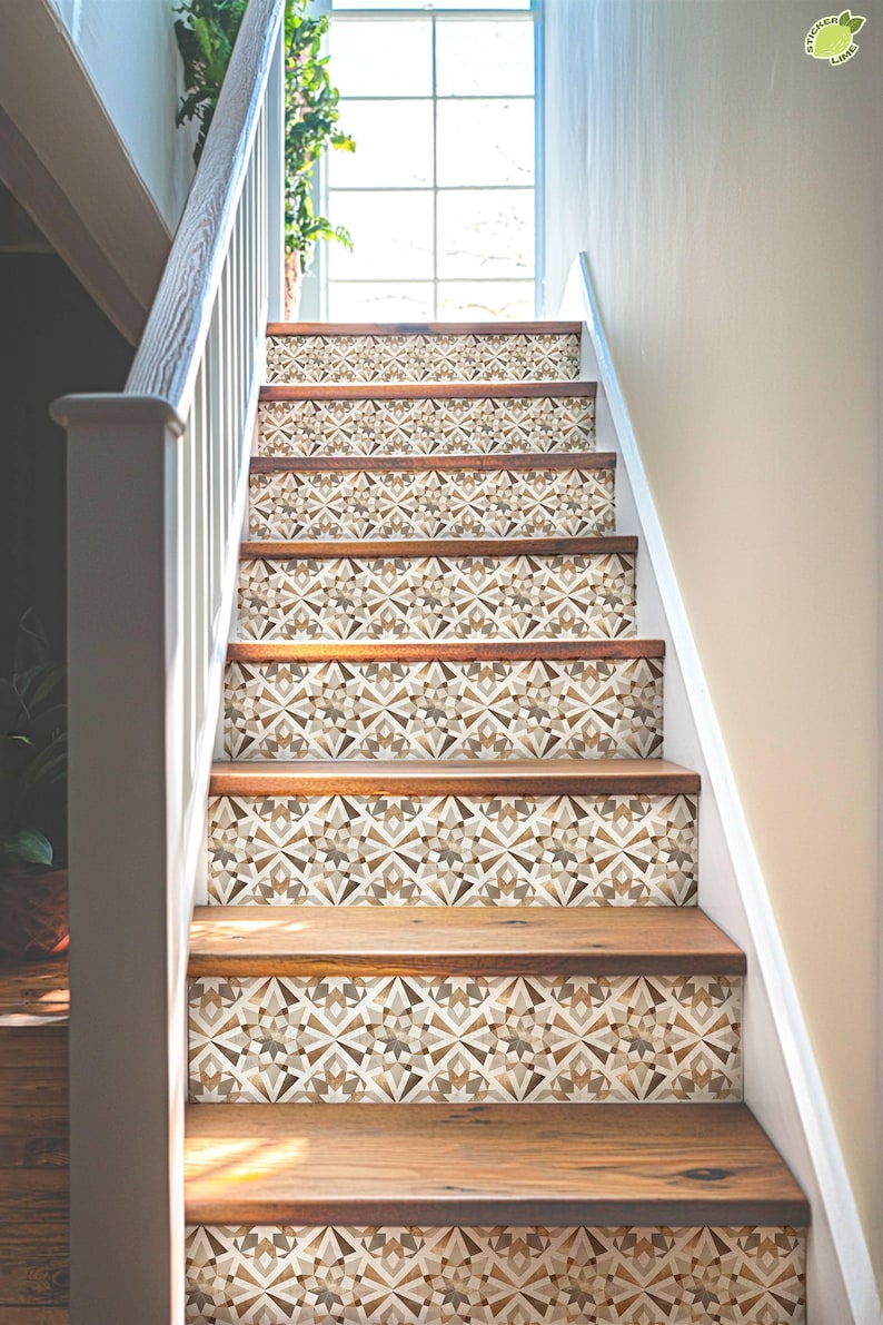 Rustic Moroccan Tile Pattern, Stair Riser Stickers,peel and Stick Stair ...