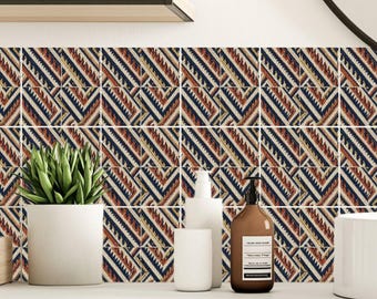 Vintage geometriskt broderat textilmönster, skalbar kakelklistermärke, kök badrum bakstänkskydd, avtagbara dekaler