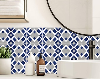 Indigo Diamond Stone Panels Pattern,Peel & Stick Tile Sticker,Kitchen Bathroom Backsplash,Removable Decals