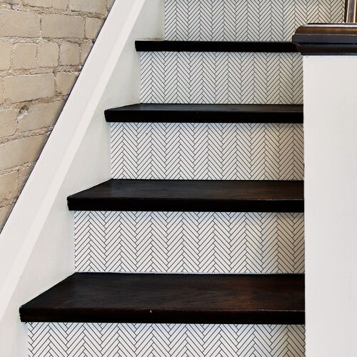 Herringbone Stair Sticker Peel and Stick Stair Riser Vinyl Etsy