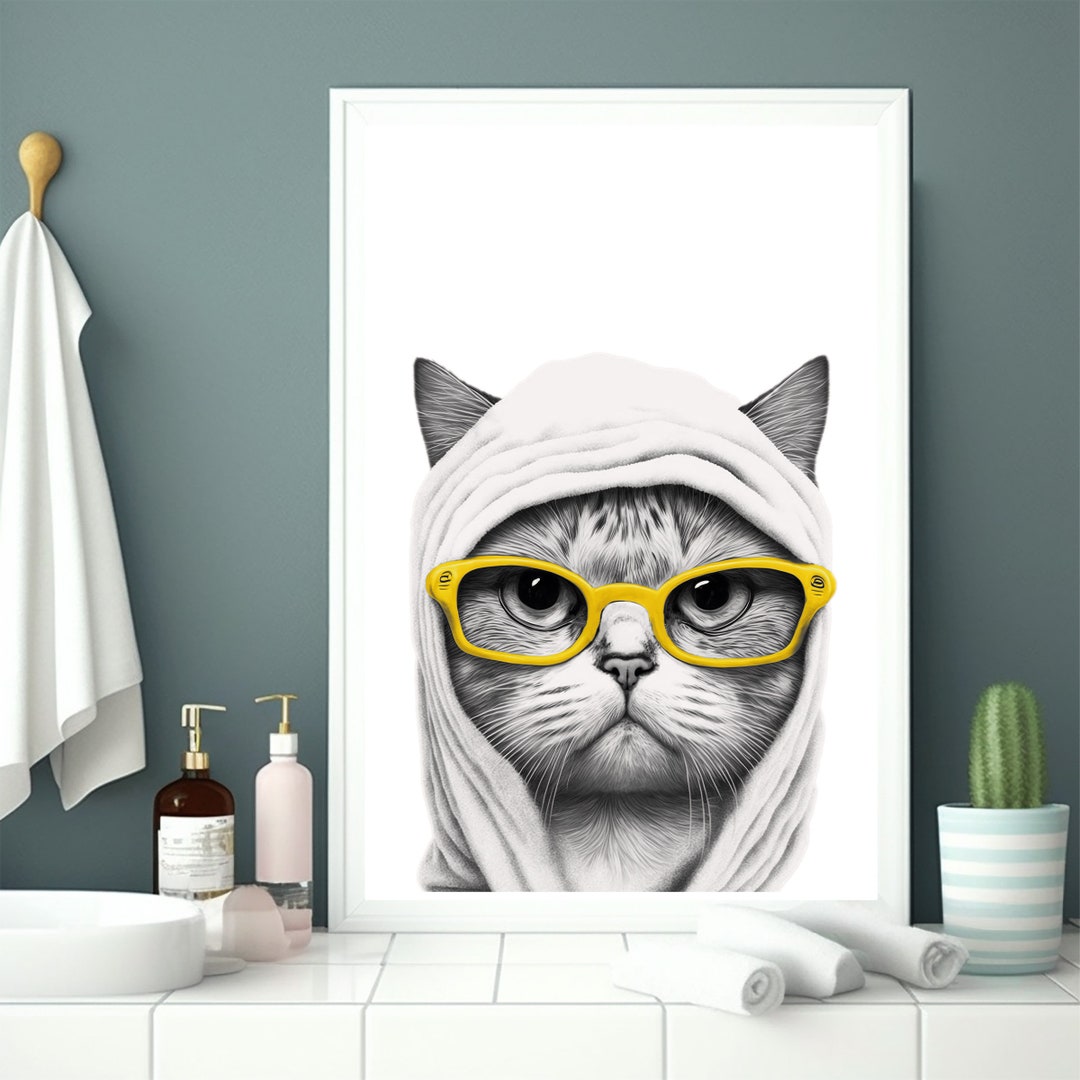 Bathroom Art, Cat Print, Toilet Humor, Kids Bathroom, Whimsy Animal Art ...