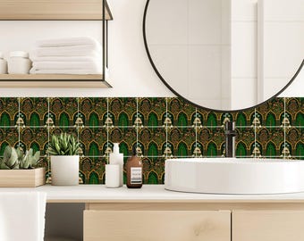 Persian Garden Floral Arch Motif Pattern,Peel & Stick Tile Sticker,Kitchen Bathroom Backsplash,Removable Decals