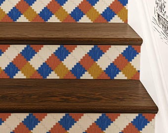 Colored Pencil Crystal Staircase Geometric Pattern,Stair Riser Stickers,Peel and Stick Stair Riser,Vinyl Strip Self Adhesive,Easy to Trim