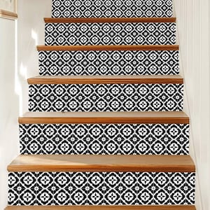 Luxurious Black and White Tile Pattern,Stair Riser Stickers,Peel and Stick Stair Riser,Vinyl Strip Self Adhesive,Easy to Trim
