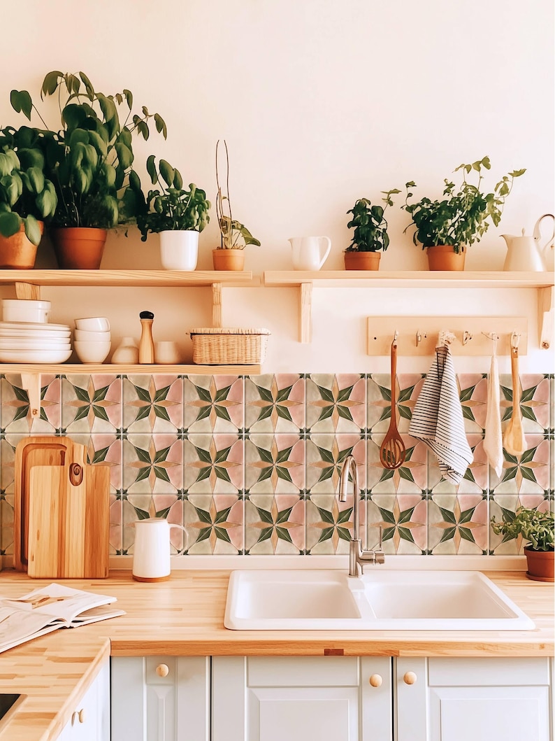 Pegatinas de azulejos con diseño de estrella bohemia, autoadhesivas, para salpicadero de cocina y baño, extraíbles, vinilos decorativos DIY para inquilinos (paquete de 12) imagen 5