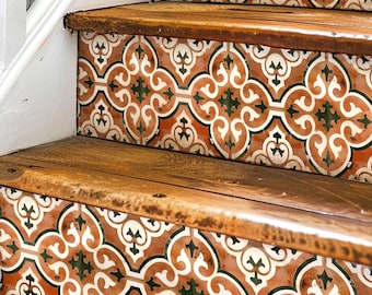Moroccan Tile Pattern,Stair Riser Stickers,Peel and Stick Stair Riser,Vinyl Strip Self Adhesive,Easy to Trim,Removable DIY Decor