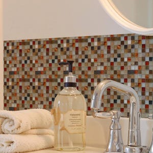 Cream Beige Glass Squares Pattern,Peel & Stick Tile Sticker,Kitchen Bathroom Backsplash,Removable Decals