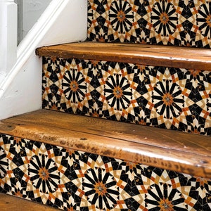 Moroccan Tile Pattern,Stair Riser Stickers,Peel and Stick Stair Riser,Vinyl Strip Self Adhesive,Easy to Trim,Removable DIY Decor