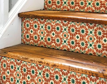 Moroccan Geometric Star Motif Design Pattern,Stair Riser Stickers,Peel and Stick Stair Riser,Vinyl Strip Self Adhesive,Easy to Trim