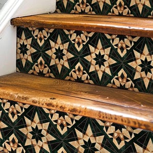 Rustic Moroccan Tile Pattern, Stair Riser Stickers,Peel and Stick Stair Riser,Vinyl Strip Self Adhesive,Easy to Trim,Removable DIY Decor