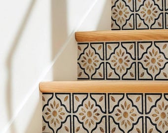Motivo a petali scandinavo, adesivi per alzate scale, strisce in vinile autoadesive, facili da tagliare, decorazioni fai da te rimovibili.