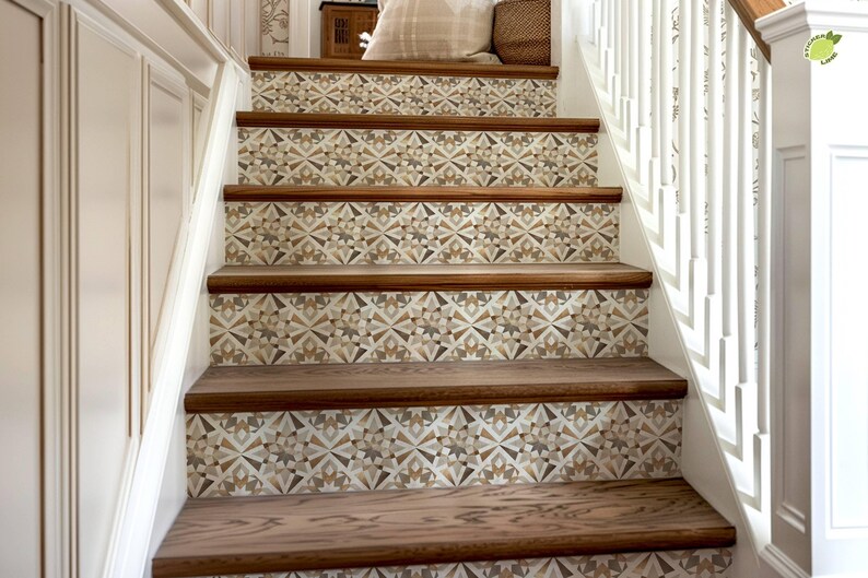 Rustic Moroccan Tile Pattern, Stair Riser Stickers,peel and Stick Stair ...