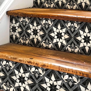 Rustic Moroccan Tile Pattern, Stair Riser Stickers,Peel and Stick Stair Riser,Vinyl Strip Self Adhesive,Easy to Trim,Removable DIY Decor