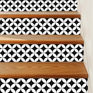 Luxurious Black and White Tile Pattern,Stair Riser Stickers,Peel and Stick Stair Riser,Vinyl Strip Self Adhesive,Easy to Trim