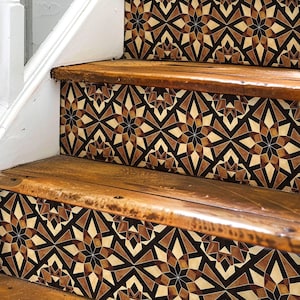 Rustic Moroccan Tile Pattern, Stair Riser Stickers,Peel and Stick Stair Riser,Vinyl Strip Self Adhesive,Easy to Trim,Removable DIY Decor