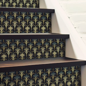 Art Deco Pattern,Stair Riser Stickers,Peel and Stick Stair Riser,Vinyl Strip Self Adhesive,Easy to Trim,Removable DIY Decor