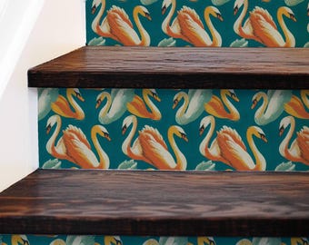 Amber Swan Passage Pattern,Stair Riser Stickers,Peel and Stick Stair Riser,Vinyl Strip Self Adhesive,Easy to Trim,DIY Decor