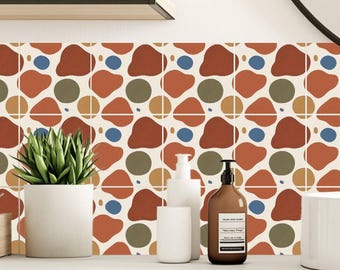 Terracotta Oversized Scallop Terrazzo Pattern,Pattern Stickers,Peel & Stick Vinyl,Kitchen Bathroom Backsplash,DIY Decor - PACK OF 12
