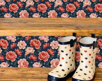 Midnight Peony Floral Dark Pattern,Stair Riser Stickers,Peel and Stick Stair Riser,Vinyl Strip Self Adhesive,Easy to Trim