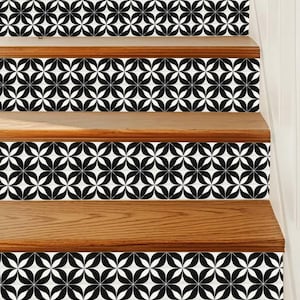 Luxurious Black and White Tile Pattern,Stair Riser Stickers,Peel and Stick Stair Riser,Vinyl Strip Self Adhesive,Easy to Trim