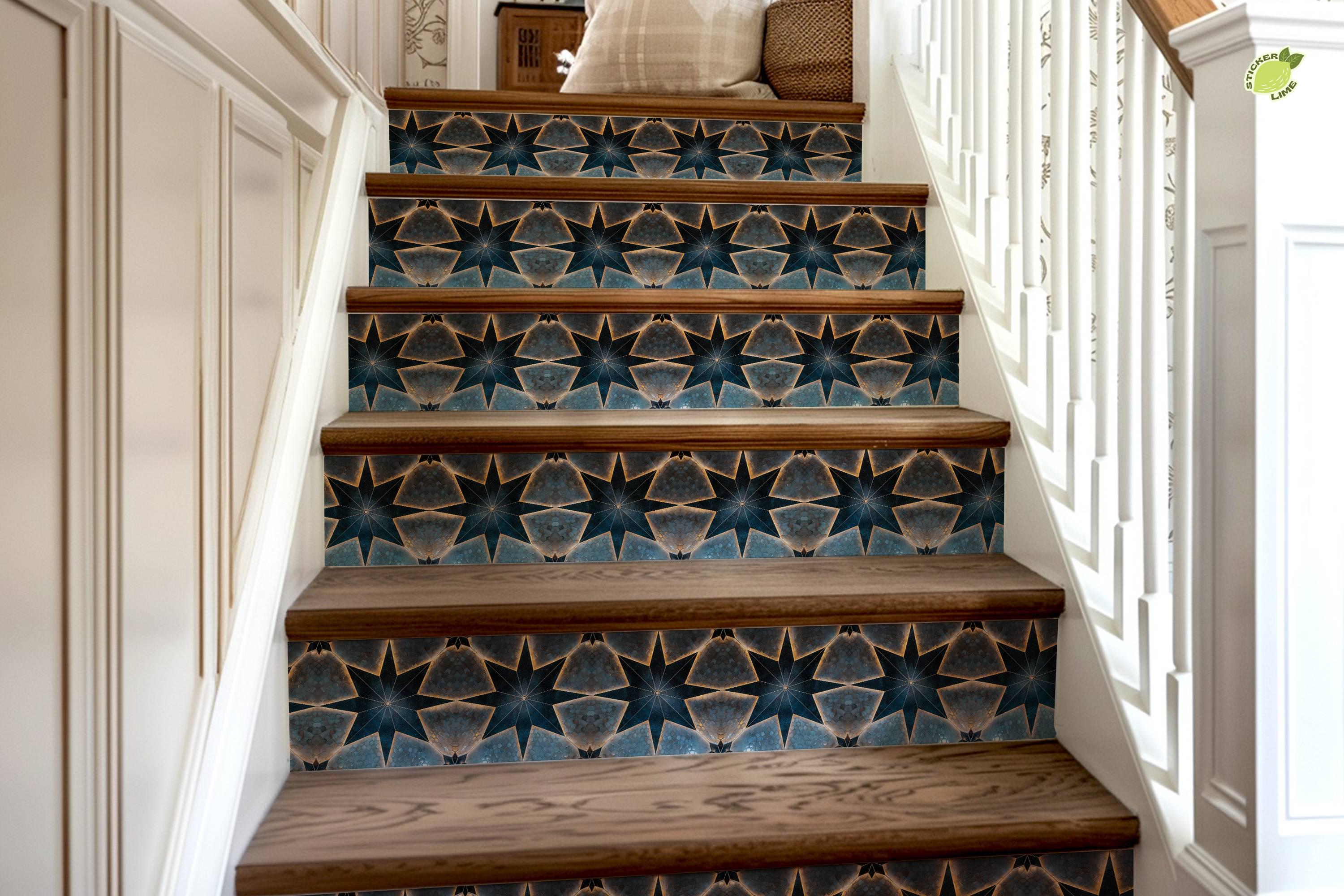 Staircase Riser Patterns Boho Star Tile Pattern,stair Riser Stickers,peel and Stick Stair Riser ...