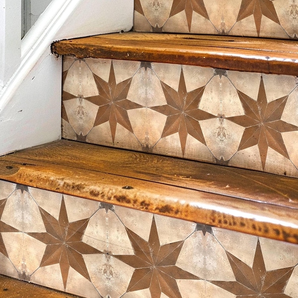 Boho stjärnmönster, trappstegsklistermärken, skalbar och självhäftande trappstegsklistermärke, självhäftande vinylremsa, lätt att klippa, avtagbar gör-det-själv-dekor