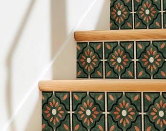 Scandi Petal Pattern,Stair Riser Stickers,Peel and Stick Stair Riser,Vinyl Strip Self Adhesive,Easy to Trim,Removable DIY Decor