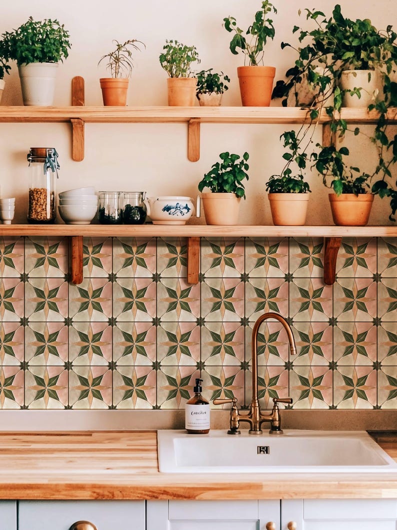 Pegatinas de azulejos con diseño de estrella bohemia, autoadhesivas, para salpicadero de cocina y baño, extraíbles, vinilos decorativos DIY para inquilinos (paquete de 12) imagen 3