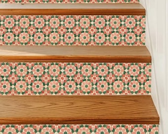 Moroccan Geometric Star Motif Design Pattern,Stair Riser Stickers,Peel and Stick Stair Riser,Vinyl Strip Self Adhesive,Easy to Trim