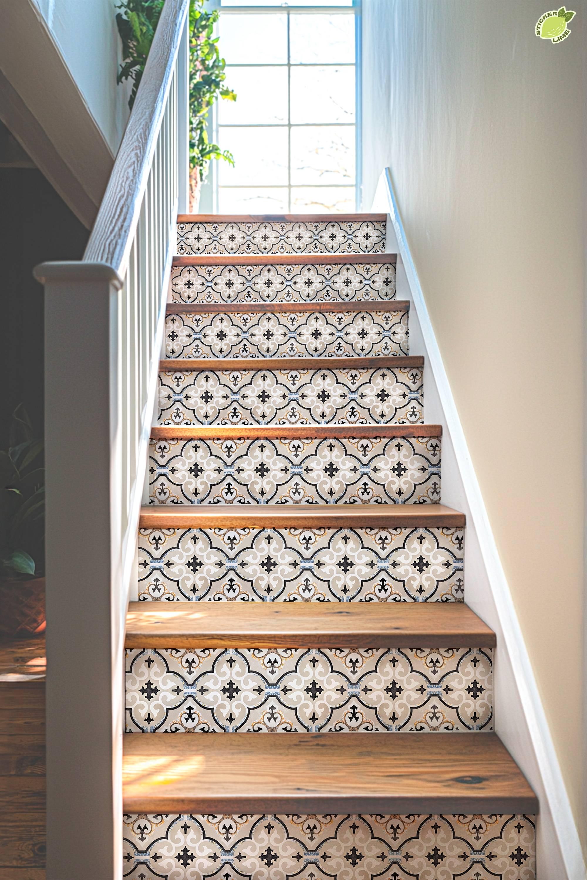 Staircase Riser Patterns Moroccan Tile Pattern,stair Riser Stickers,peel and Stick Stair Riser ...
